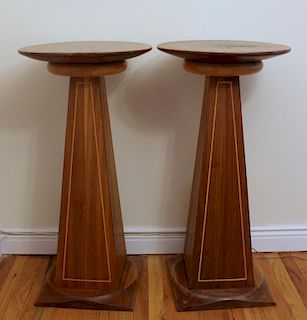 A Pair Of Quality String Inlaid Wood Pedestals.