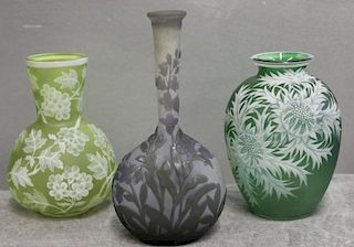 Lot of 3 Cameo Glass Cabinet Vases 1 Signed Galle.