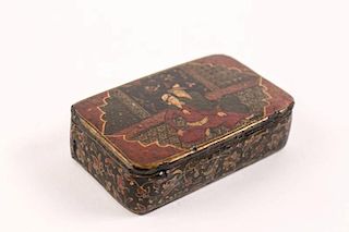 Persian Hand Painted Papier Mache Snuff Box