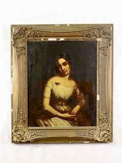 19th C. Oil on Tin, "Portrait of An Elegant Lady"