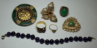 JEWELRY. Assorted Gold Jewelry Grouping with Gems.