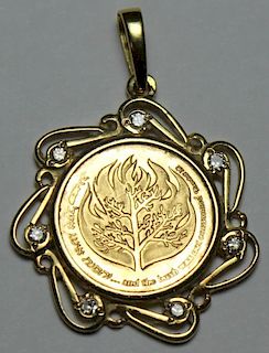 GOLD. Israeli Gold Coin Mounted as a Pendant.
