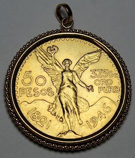 GOLD. 1946 Mexican $50 Pesos Gold Coin.