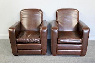 Pair of Modern Leather Upholstered Club Chairs.