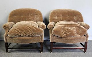 Midcentury Pair of Mohair Upholstered Club Chairs.
