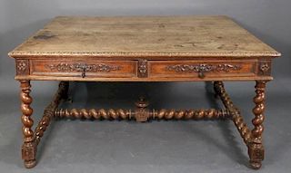 French Louis XIII Style Oak Writing Library Table