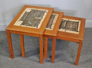 Midcentury Set of 3 Danish Tile Top Nesting Tables