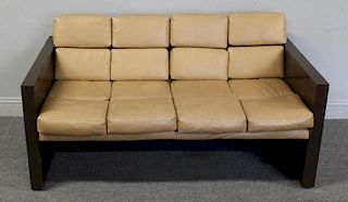 Midcentury Lacquered and Leather Settee.