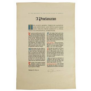 Harry S. Truman (1884-1972) Signed VE Day Proclamation