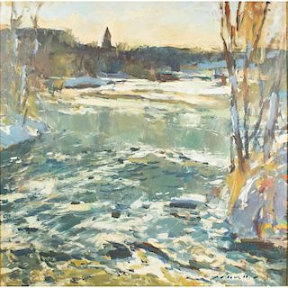 Charles Movalli (1945-2016) Painting, "First Snow"