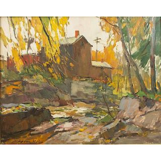 Charles Movalli (1945-2016) Painting, "Grey May, Fall"