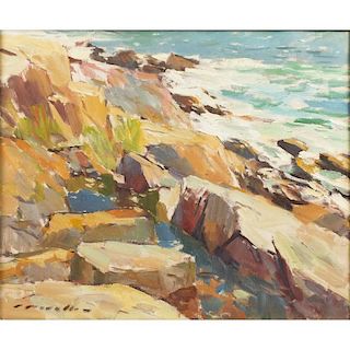 Charles Movalli (1945-2016) Painting,"Sunlit Coast"