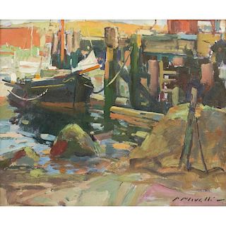 Charles Movalli (1945-2016) Painting, "Black Schooner"