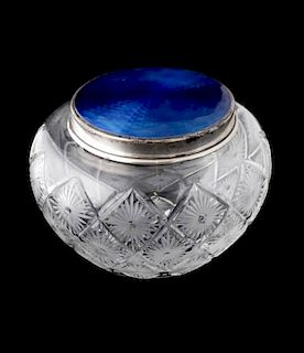 Faberge Crystal w/ Blue Guilloche Sterling Cover
