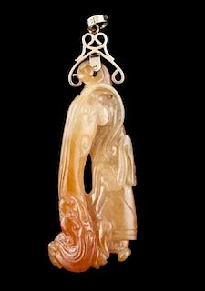 Chinese 14k Gold & Carved Jade Pendant