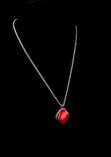 Sterling & Red Coral Pendant Necklace