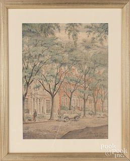 Watercolor street scene, signed H. Brooks Price 1931, 19'' x 14''.