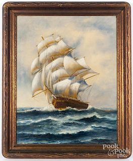 Oil on canvas seascape, signed Wesley Warren, 28'' x 22''.