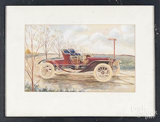 Gouache painting of an antique automobile, 9'' x 14''. Provenance: Kennedy Galleries.