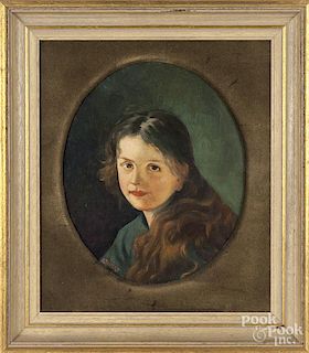 Pair of oil on board portraits of a girl and boy, early 20th c., signed P. Janert, 12'' x 10''.