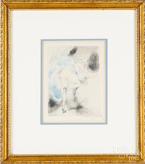Louis Icart color engraved erotic scene, signed in pencil, 7 1/2'' x 5 1/2''.