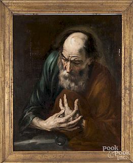 In the manner of Goya, a continental oil on canvas portrait of St. Peter