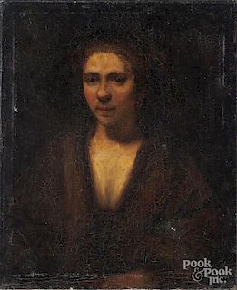 Bertha de Hellebranth (American 20th c.), oil on canvas portrait, after Rembrandt, signed lower left