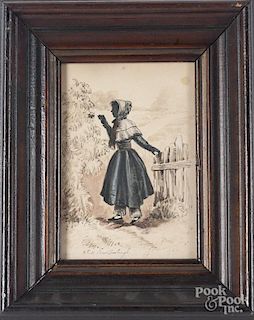 Watercolor portrait of Miss Doris Linebaugh, 19th c., signed J. H. Whitcomb, 7 1/4'' x 5''.