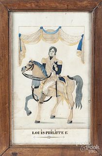 Watercolor and cutwork picture of Louis Philippe, 19th c., 14'' x 8''.
