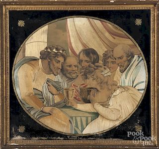 Silkwork picture of the Last Supper, 19th c., 16 1/2'' x 18 1/2''.