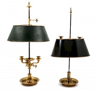 Two Gilt Metal Bouillotte Lamps Height of tallest 29 5/8 inches.