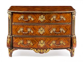 A Regence Gilt Bronze Mounted Parquetry Commode Height 34 x width 52 x depth 24 3/4 inches.