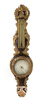 A French Ebonized and Parcel Gilt Barometer Height 38 1/2 inches.