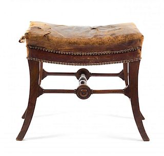 A Directoire Style Mahogany Stool Height 17 1/2 x width 18 x depth 15 inches.