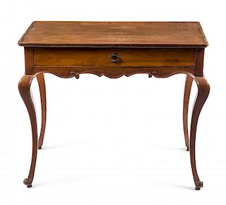 A Louis XV Provincial Style Fruitwood Table Height 29 x width 35 3/4 x depth 25 3/4 inches.