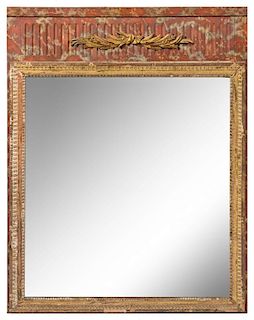 A Louis XVI Style Painted and Parcel Gilt Mirror Height 43 1/2 x width 34 1/4 inches.