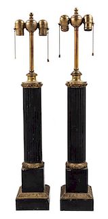 A Pair of Gilt Metal Mounted Tole Table Lamps Height 30 inches.
