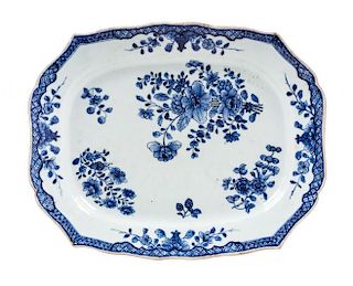 A Chinese Export Blue and White Porcelain Platter Length 15 5/8 inches.