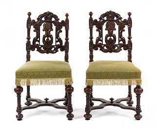 A Pair of William and Mary Style Side Chairs Height 39 1/2 inches.