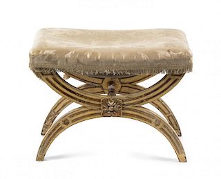 A Regency Style Painted Stool Height 17 x width 23 x depth 16 inches.