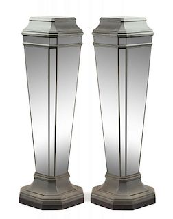 A Pair of Neoclassical Style Painted and Mirrored Pedestals Height 50 1/2 inches.