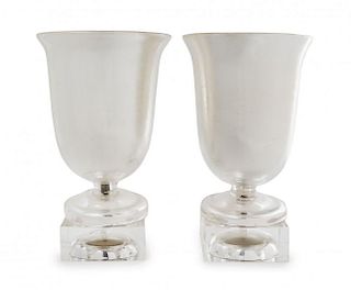 A Pair of Mercury Glass Urn Lamps Height 14 inches.