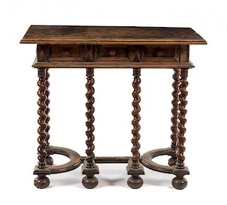 An Italian Baroque Walnut Table Height 32 7/8 x width 38 x depth 20 1/2 inches.