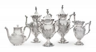 An American Silver-Plate Coffee Service, WILCOX SILVERPLATE CO., MERIDEN, CT, in the Aesthetic taste, together with a teapot.