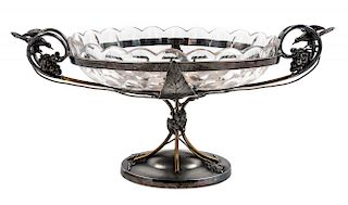 A Victorian Silver-Plate and Cut Glass Center Bowl Width 17 inches.