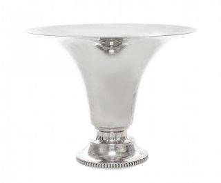 An American Silver Trumpet Vase, Towle Silversmiths, Newburyport, MA, having a flared mouth, raised on a domed circular foot