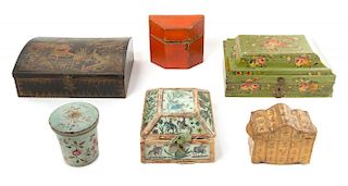 A Group of Decorative Boxes Height of largest 5 x width 11 7/8 x depth 8 7/8 inches.