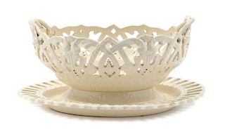 A Creamware Basket and Tray Width of tray 10 1/4 inches.