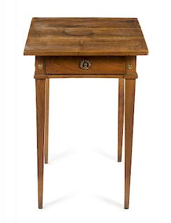 A Gilt Metal Mounted Mahogany and Fruitwood Side Table Height 29 1/2 x width 20 3/4 x depth 20 1/2 inches.