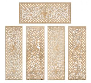A Group of Five Lace Panels Mounted on Wood Frames Largest 73 3/8 x 23 inches.